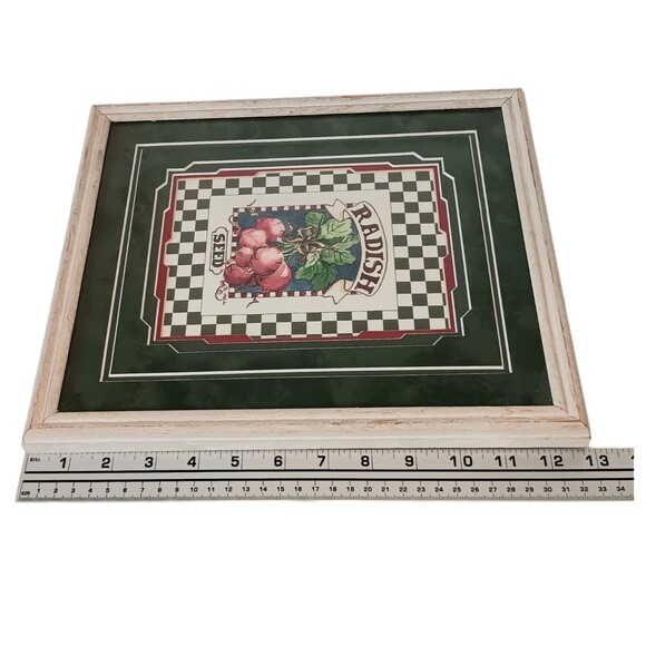 VTG Barbara Mock Radish Print Matted And Framed Green Red Black & White Checks - Picture 12 of 13
